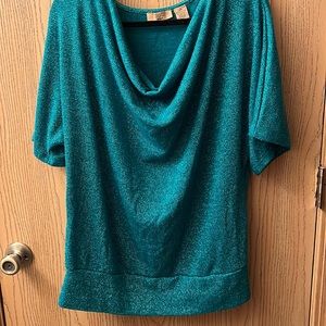 Women’s 2X Green Blouse. Has sparkle, band around the bottom